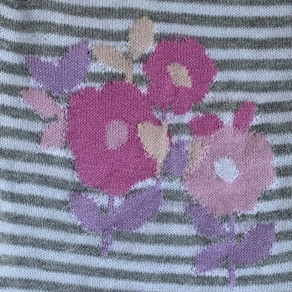 Girls Gray & White Striped Floral Accent Knit Set